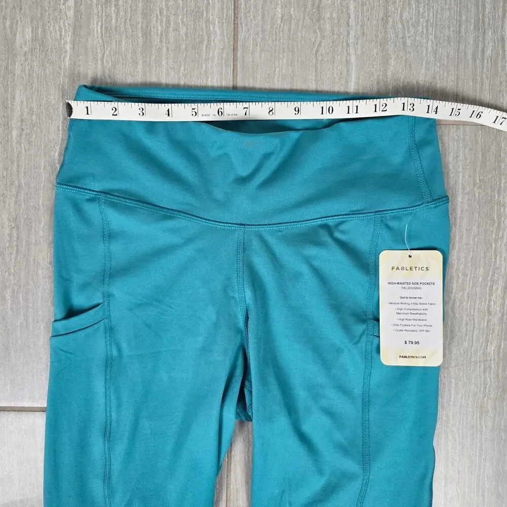 NWT Fabletics Pure Luxe Teal Blue Womens XL Leggings Pockets Fitness Athletic - Picture 2 of 11